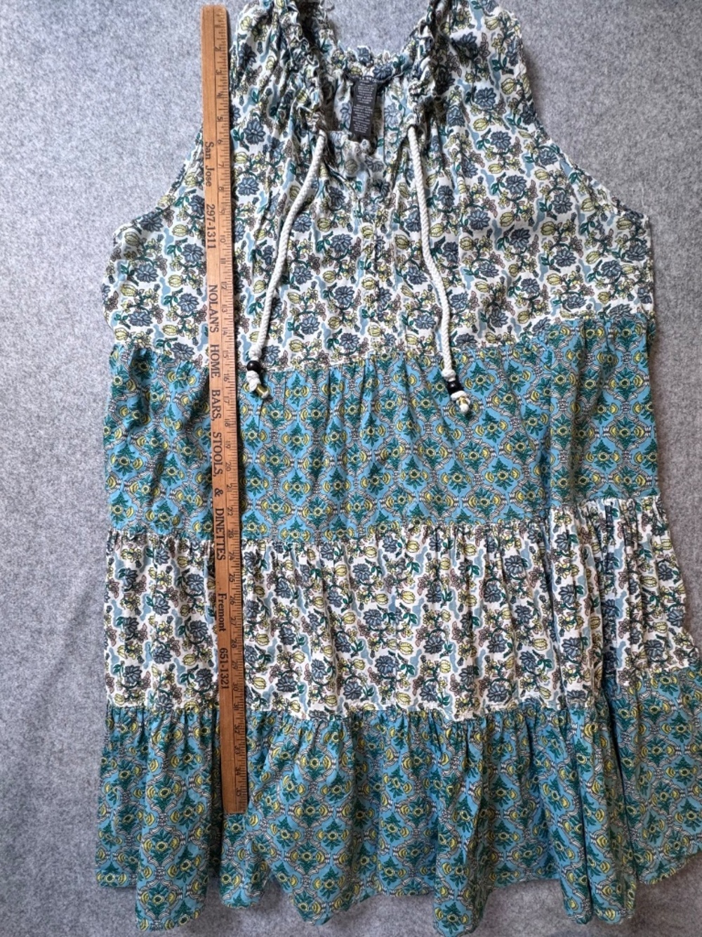 Chelsea & Theodore Boho Tiered Dress 2X Blue Floral Tassel Cotton - Picture 8 of 10